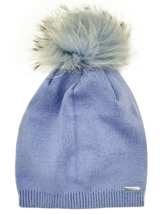 Pom Pom Beanie Beanie Knitted in Light Blue color