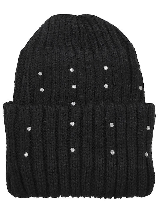 Beanie Γυναικείος Σκούφος με Rib Πλέξη σε Μαύρο χρώμα
