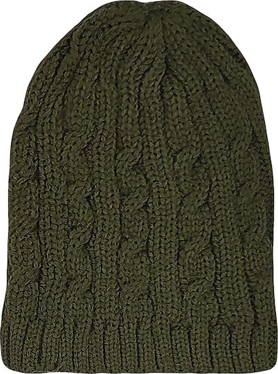Beanie Γυναικείος Σκούφος με Πλεξούδες σε Χακί χρώμα