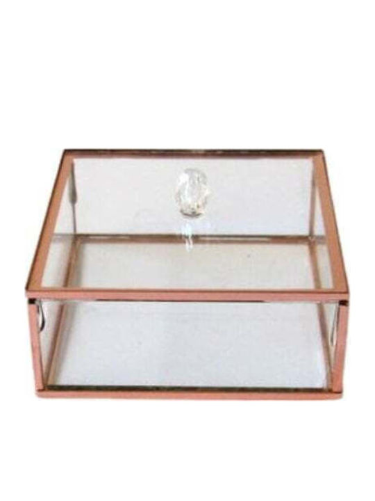 Caseta Sticlă Metalică Capac Mărgea 7x7x2,5cm Roz Auriu