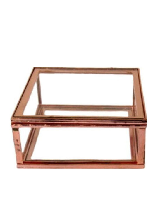 Glass Metal Box 7x7x2.5cm Pink Gold