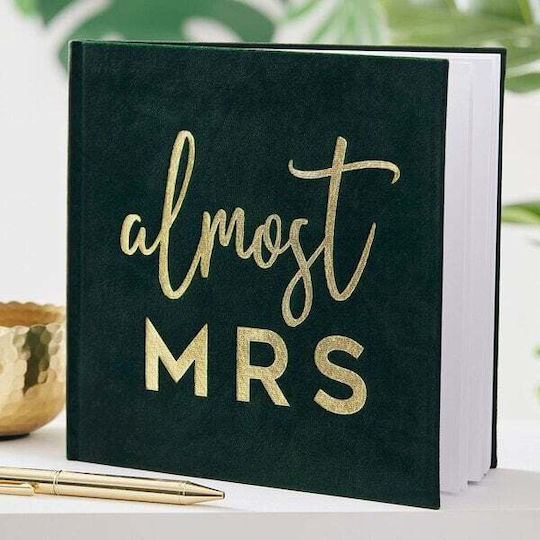 Hochzeitswunschbuch Bachelor Almost Mrs Veludo 21x21cm Dunkelgrünes Goldene Schrift