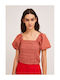 Women's Summer Blouse Cotton Short Sleeve Pink