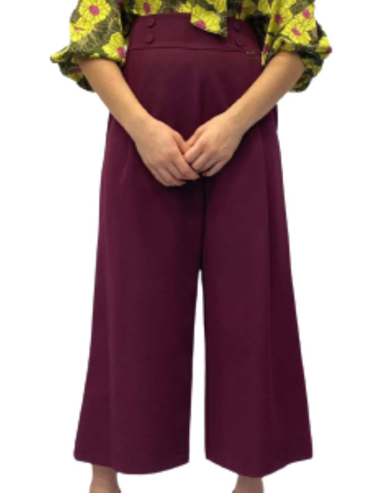 Ake' Women's High Waist Fabric Palazzo Pants Eggplant