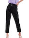 High Waist Women's Jean Trousers in Paperbag Fit Black