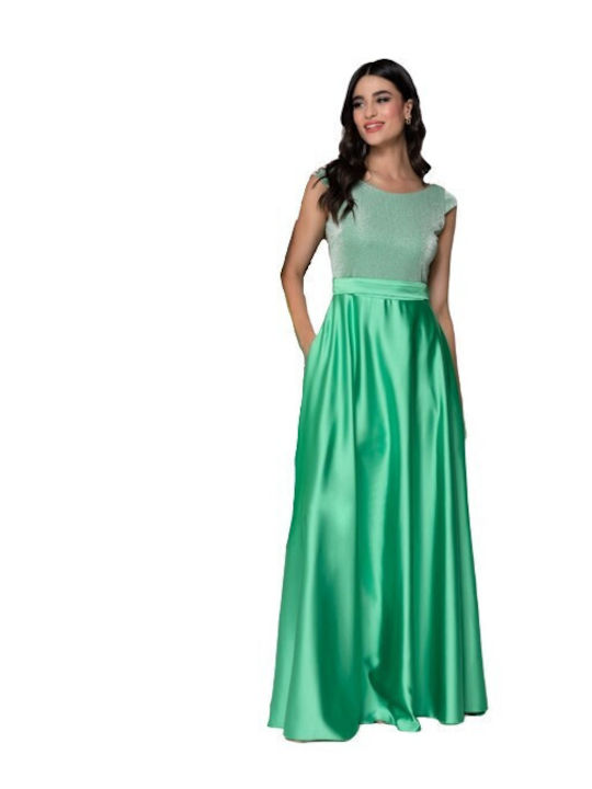 Maxi Dress for Wedding - Christening Satin Open Back Green