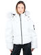 Women's Short Puffer Jacket for Winter with Hood White