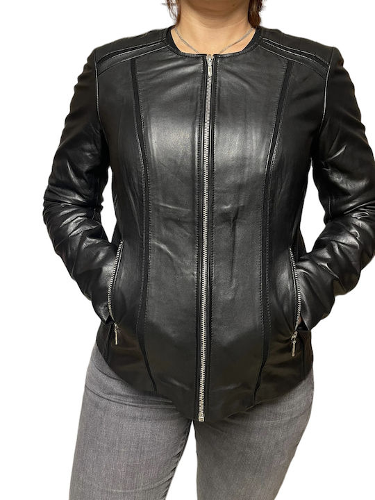 Δερμάτινο Γυναικείο Biker Jacket Μαύρο