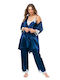 Winter Damen Robe mit Pyjama Blue