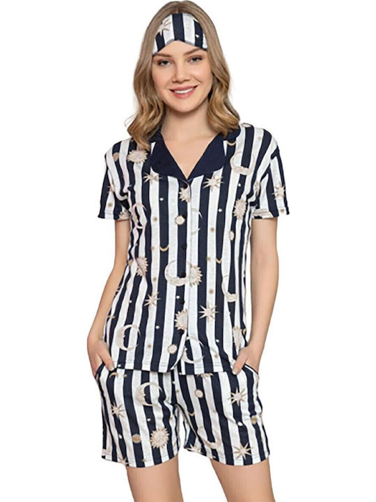 Mirano Homewear Καλοκαιρινό Γυναικείο Σετ Πιτζάμας Βαμβακερό Μπλε Σκούρο