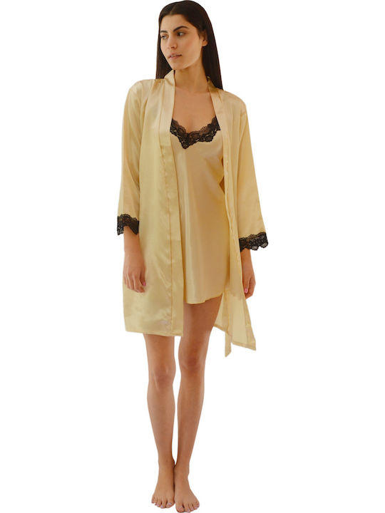 Fuanna Winter Women's Robe with Nightgown Beige