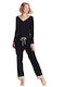 Penye Mood Winter Damen Pyjama-Set Schwarz