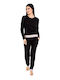 Amelie Winter Damen Pyjama-Set Black, Pink