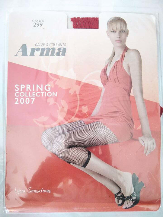 Διχτυωτό Γυναικείο Καλσόν Κόκκινο με Print