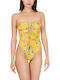 Strapless Ολόσωμο Μαγιό Floral Κίτρινο