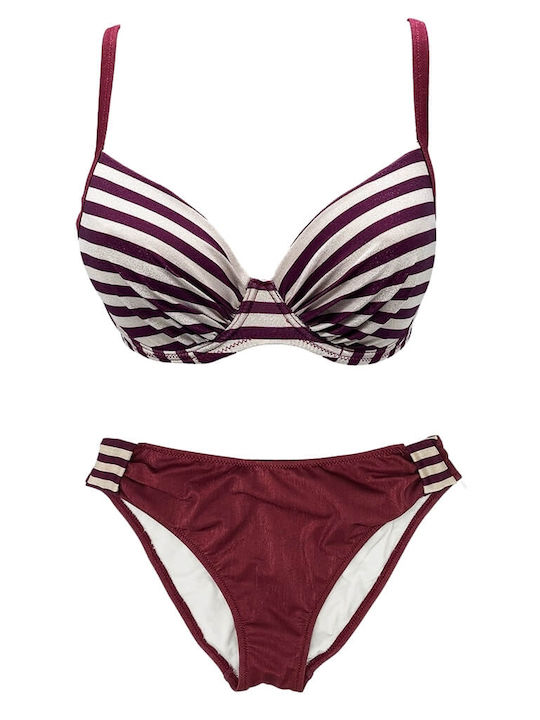 Set Bikini Τριγωνάκι Ριγέ Μπορντό