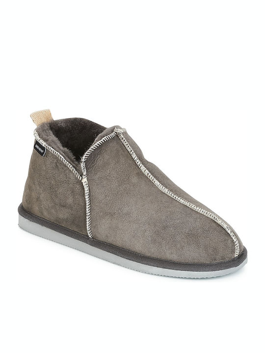 Geschlossene Lederne Winterliche Herrenhausschuhe Gray