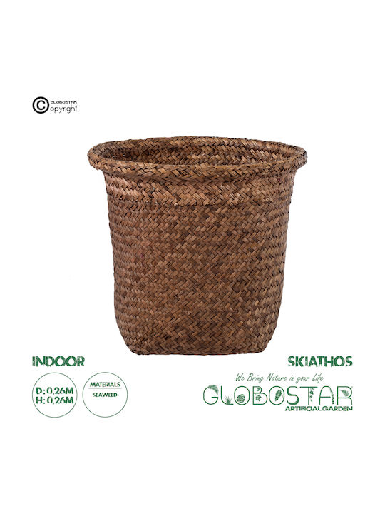 Globostar Artificial Garden Skiathos 20346 Decorative Wicker Basket Planter Flower Pot Brown Φ26cm X H26cm