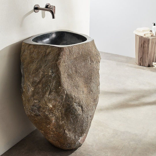 Fossil Επικαθήμενος Νιπτήρας Πέτρινος 45x45x90cm Grey Fossil Επικαθήμενος Νιπτήρας Πέτρινος 45x45x90cm Grey