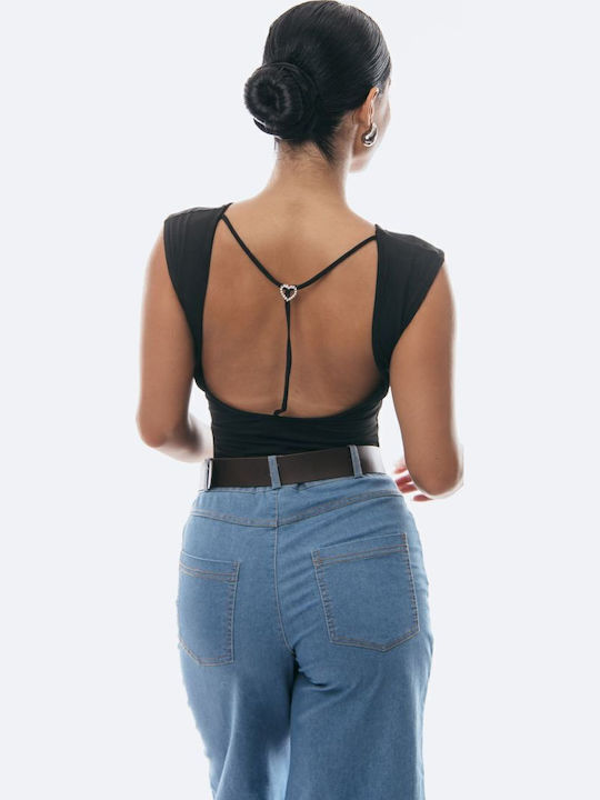 Bodysuit Open Back Strass Black One Size