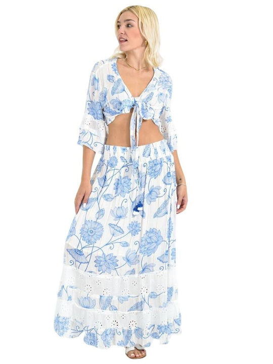 Potre Set mit Maxi Rock Blumen Blue