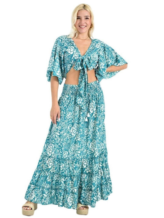 Set with High-waisted Maxi Skirt Floral Black