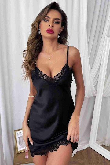 Merry See Sexy Babydoll Lace Trim Black