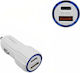 Car Charger 20W 3A Fast Charging With Ports 1xUSB-A 1xType-C White Colour