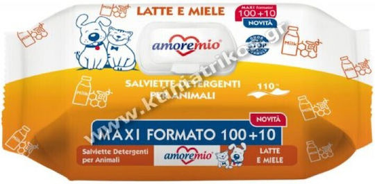 Amoremio 110 Μαντηλάκια Σκύλου & Γάτας για Καθαρισμό Σώματος με Μέλι