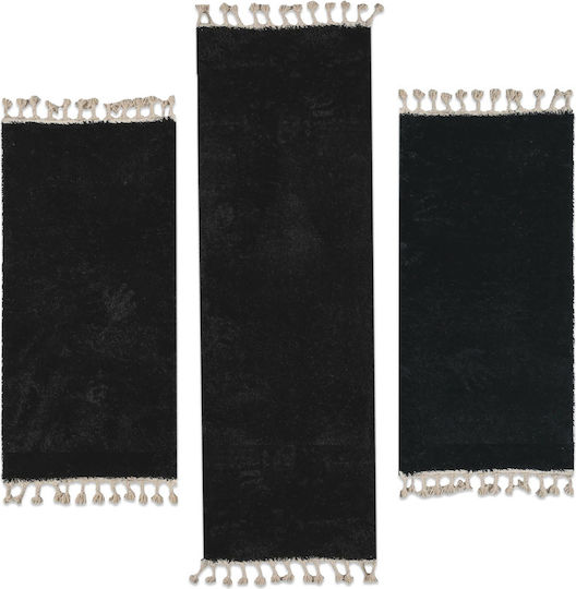 Balsan Silky Set Zottelig Schlafzimmer-Teppichsets Synthetisch,Polyester/Cotton/Leather Black P621684 3Stück