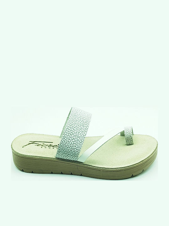 Leder Flache Sandalen für Damen in Weiß Farbe