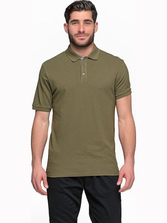 Men's Polo Style Buttoned Khaki T-Shirt