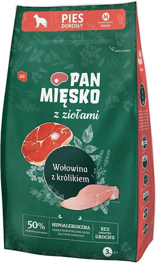 Pan Miesko 3kg Ξηρά Τροφή για Ενήλικους Σκύλους Μεσαίων Φυλών με Κρέας, Βοδινό, Κουνέλι, Λαγό, Πατάτες, Πουλερικά, Κοτόπουλο, Συκώτι και Σολομό