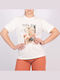 Tricou Maneci Scurte Alb Cu Stilou Flamingo
