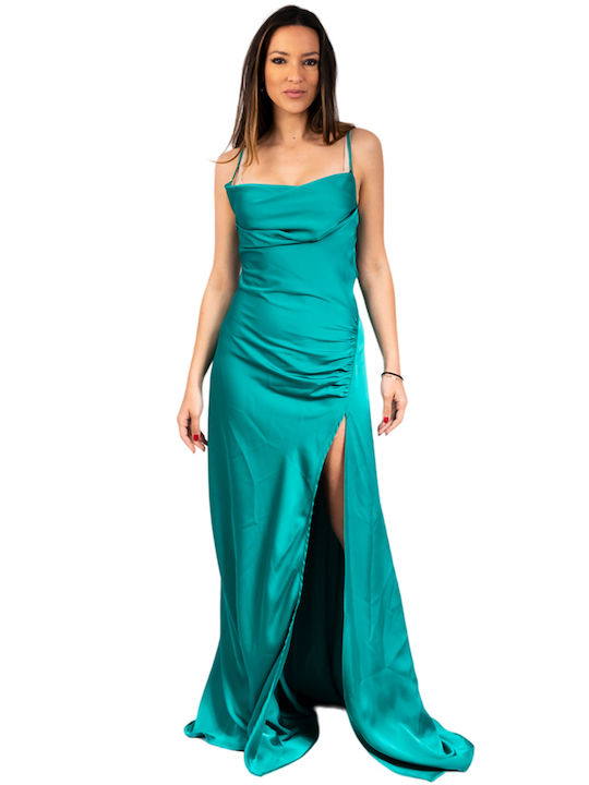 Trilogy Clothing Rochie Maxi Din Satin Salty Tr30040 Turcoaz Rochii De Vară Pentru Femei Colecția Su23