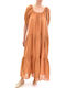 Milla Long Frilled Linen Dress Puffed Sleeves-chocola Καφέ S22m-130261-010