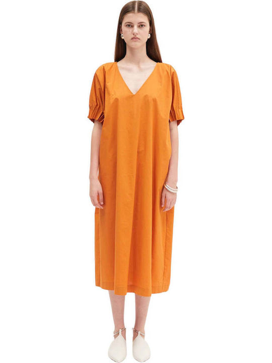 Midi Cotton Dress V Neckline Opening