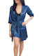 Satin Blue Short Sleeve Robe Set Nightgown with Straps