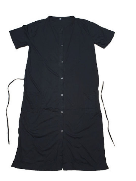 Damen Schlafanzug & Pyjamas Kurzer Ärmel Baumwolle 100% Taschen Gürtel Schwarz