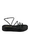Sandale Flatform Din Piele Neagră Handmade