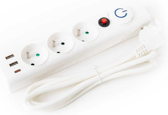 Power Strip 3 Sockets with 3 USB-A Ports and 1.5m Cable France (Type E)