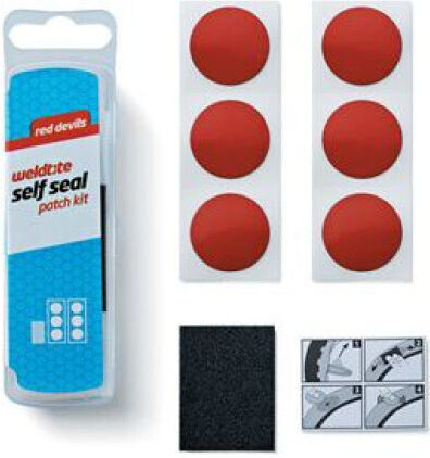 Weldtite Fahrradwerkzeuge und Schmiermittel Reifenpannen Red Devils Selbstklebendes Patch-Set 6 X Selbstklebende Patches Box 25 Stück Wld-1036