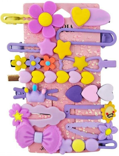 14-in-1 Hair Clips Bobby Pins Set Flowers Purple Bow Sp412