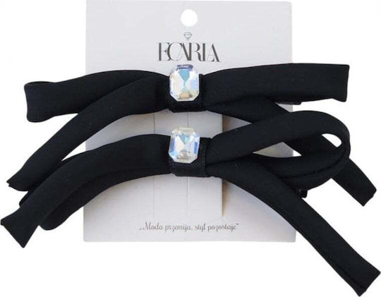 Set 2 Black Hair Clips XL 10 Cm Crystal Bows Sp339