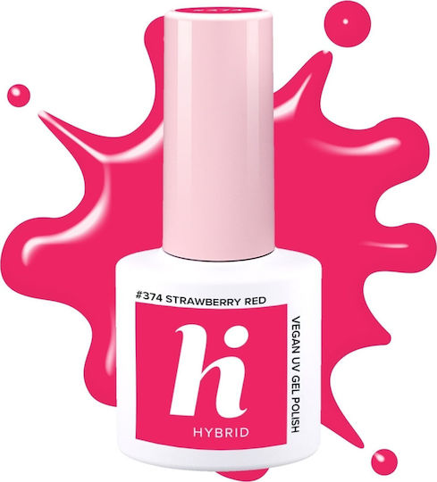 Hi Hybrid Glossy Βερνίκι Νυχιών Μακράς Διαρκείας 374 Strawberry Red 5ml