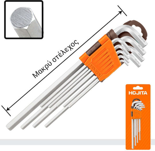 Hojita Hjkh1291 Collection Cr-v Long Allen Wrenches 1.5mm 10.0mm Set 9 Pieces