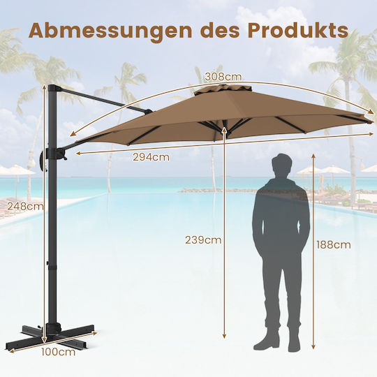 Umbrella Floor Aluminum Brown with Base 2.47x2.47m NP11552CF