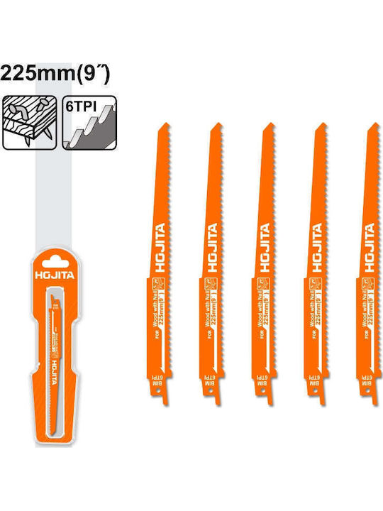 Hojita Hjjt1111df Jig Saw Blades Reciprocating Saw Blades Wood & Wood Nails Bi-metal 225mm Set 5 Pieces