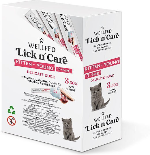 Wellfed Lick ’n’ Care Kitten Young Λιχουδιά Γατάκια Πάπια 15gr