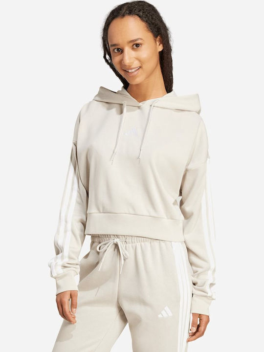 Essentials 3-Stripes Изрязан Дамски Суитшърт Худи Екрю